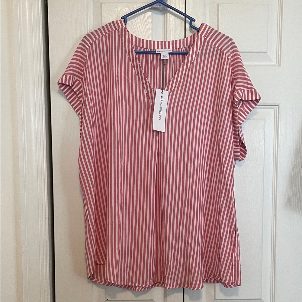 Liz Claiborne Pink Stripe V-Neck Women's Top